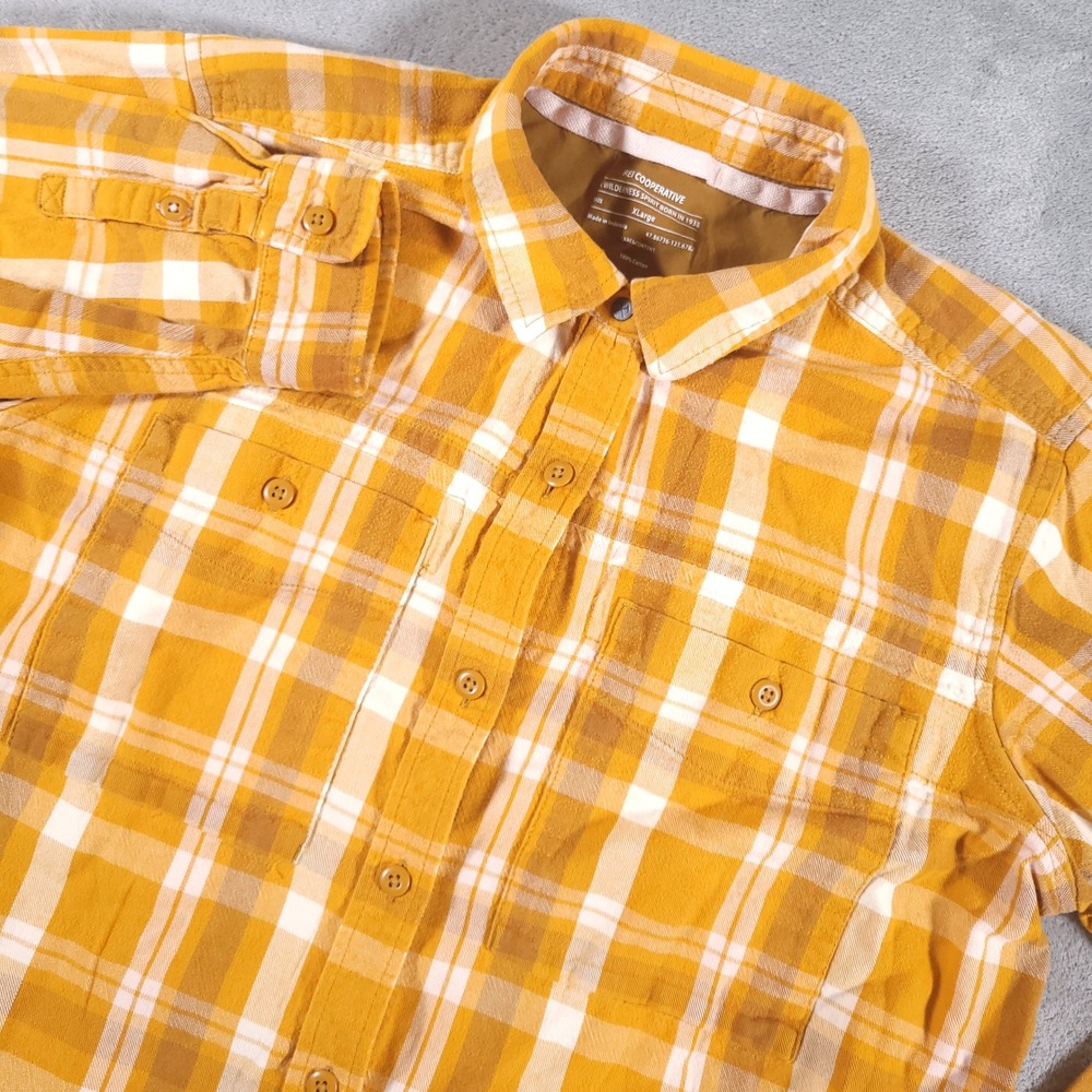REI Co-op Shirt Womens XL Yellow Plaid Flannel Button Up Long Sleeve Outdoor